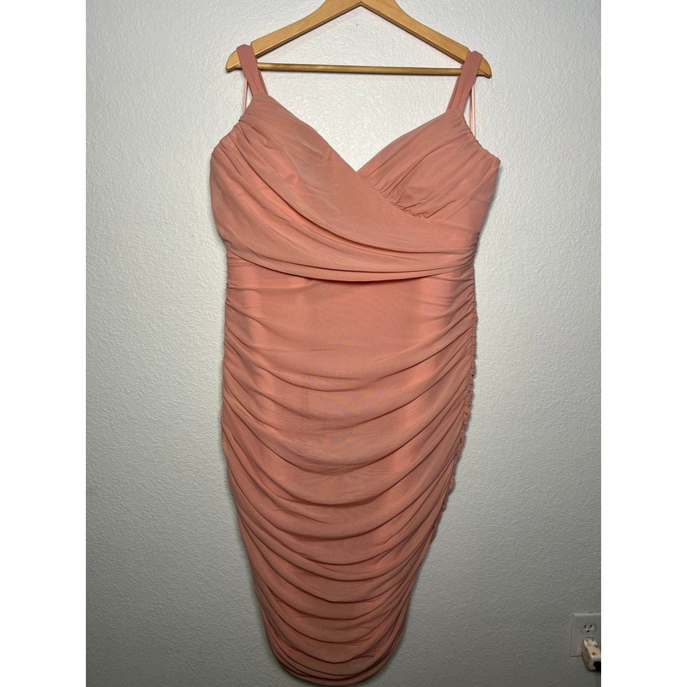 Fashion Nova 3XL Pink Peach Ruched Mesh Bodycon Midi Dress Plus Size Homecoming